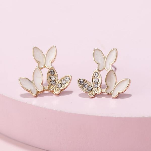 

Rhinestone Oil Drop Butterfly Stud Earrings, Gold