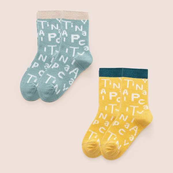 

2pairs Toddler Kids Letter Graphic Socks, Multicolor