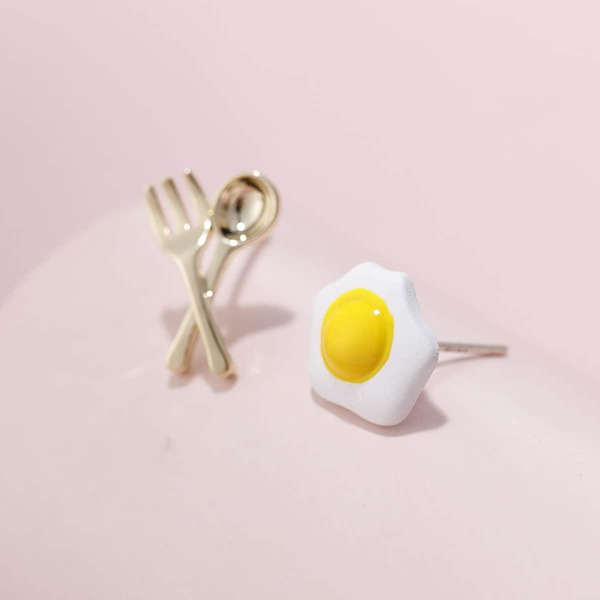 

Fork Spoon Cooked Egg Stud Earrings, Multicolor