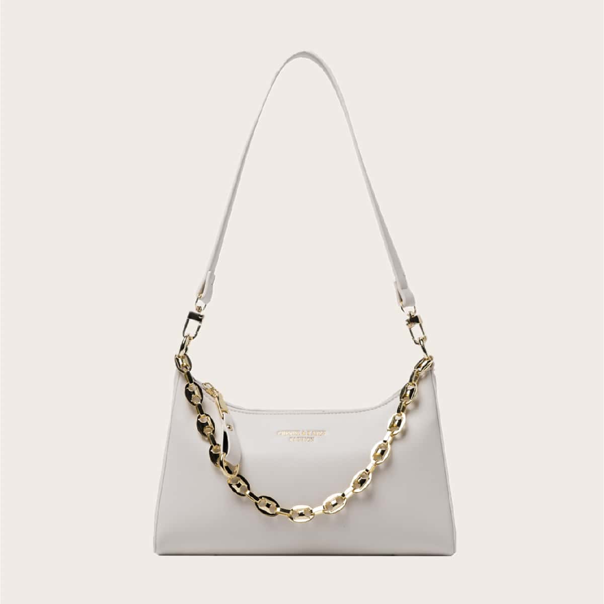 

Letter Embossed Baguette Bag, White