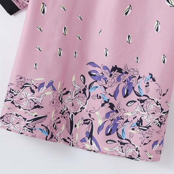 

Plus V-neck Floral Print Blouse, Baby pink