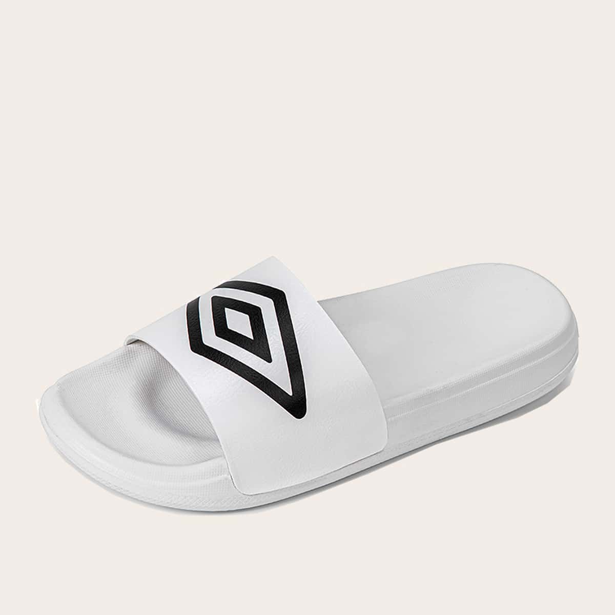 

Guys Geometric Print Thick Soled Slides, White