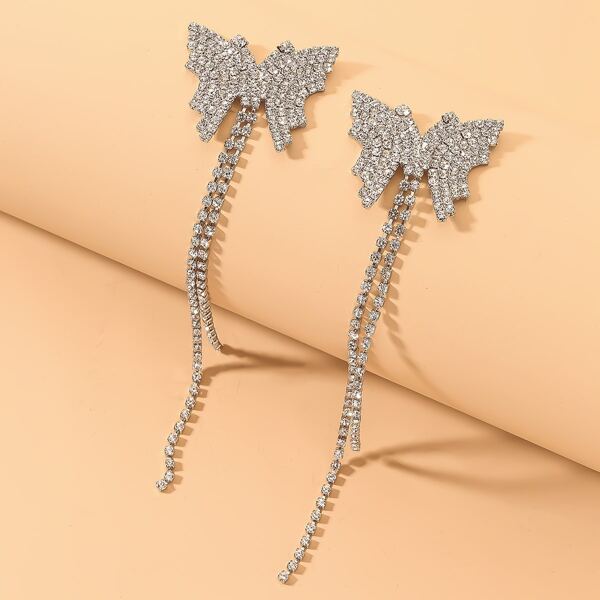 

Rhinestone Decor Butterfly Drop Earrings, Silver