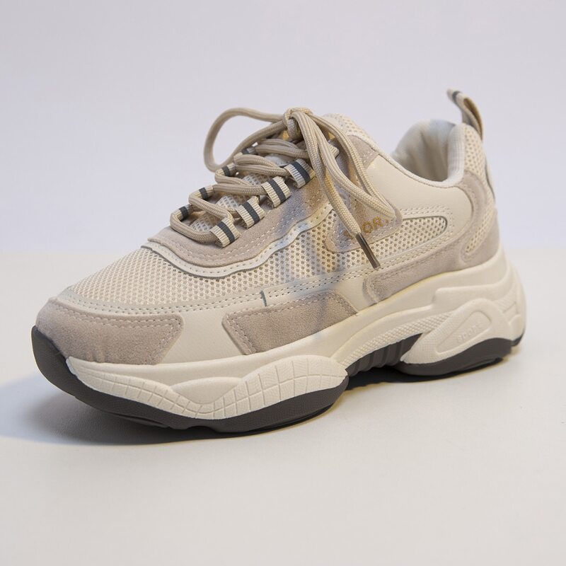 

Lace-up Front Mesh Chunky Sneakers, Beige