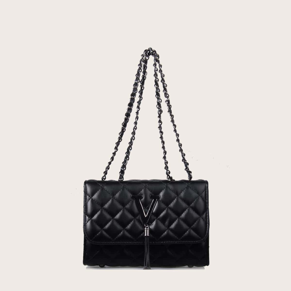 

Quilted Chain Shoulder Bag, Black