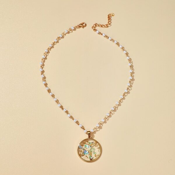 

Faux Pearl Strung Transparent Pendant Necklace, Gold