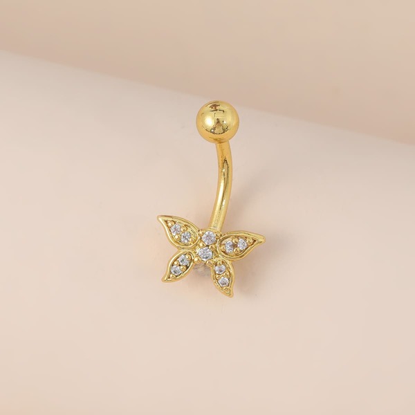 

Rhinestone Decor Butterfly Belly Ring, Gold