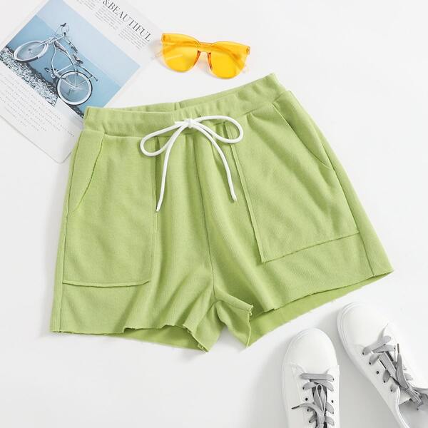 

Slant Pocket Drawstring Waist Knit Shorts, Lime green