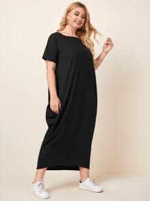 SHEIN Unity 大碼側口袋T恤洋裝 - 黑色 - 查看 4