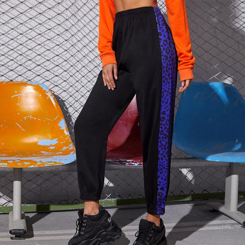 

Contrast Sideseam Elastic Waist Sweatpants, Black