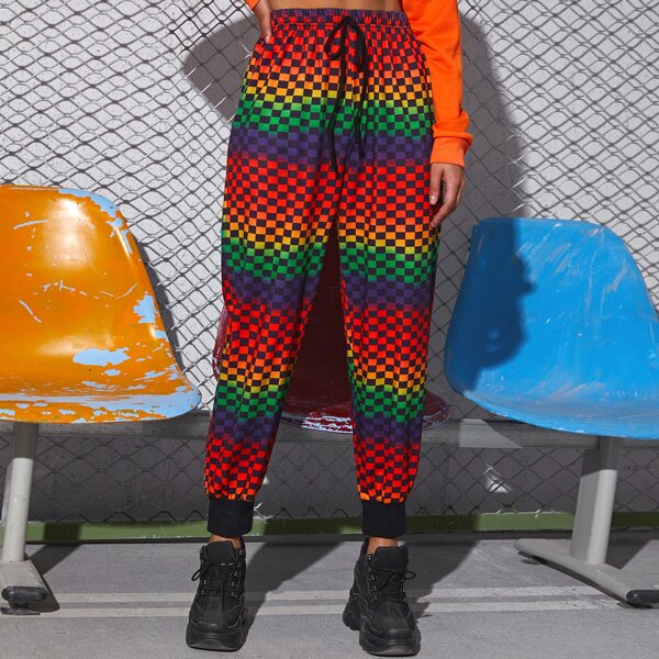 

Ombre Checkerboard Tie Front Sweatpants, Multicolor