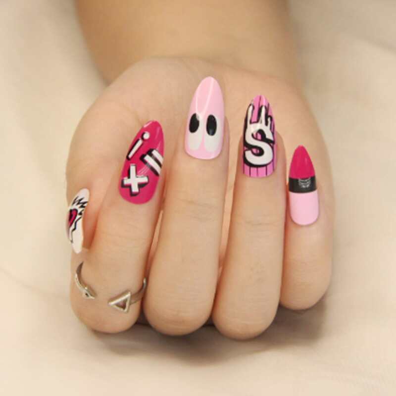 

24pcs Cartoon Fake Nail & 1pc Nail File & 1pc Double-side Tape, Pink
