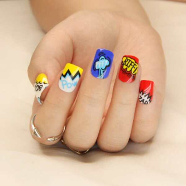 

24pcs Cartoon Fake Nail With Double-side Tape & Nail File, Multicolor