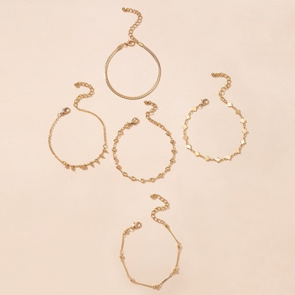 

5pcs Clover Decor Bracelet, Gold