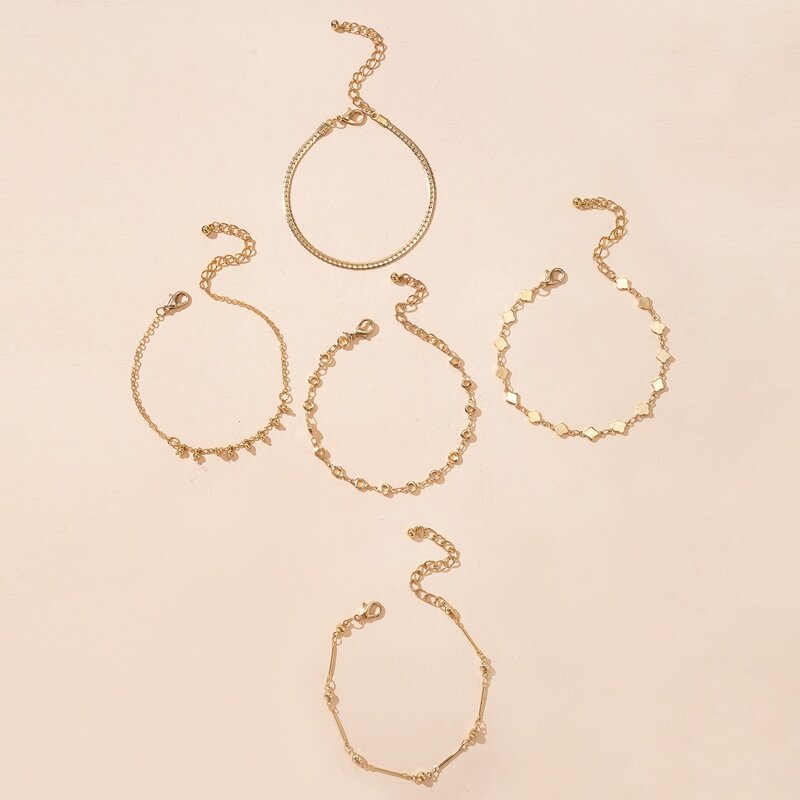 

5pcs Clover Decor Bracelet, Gold