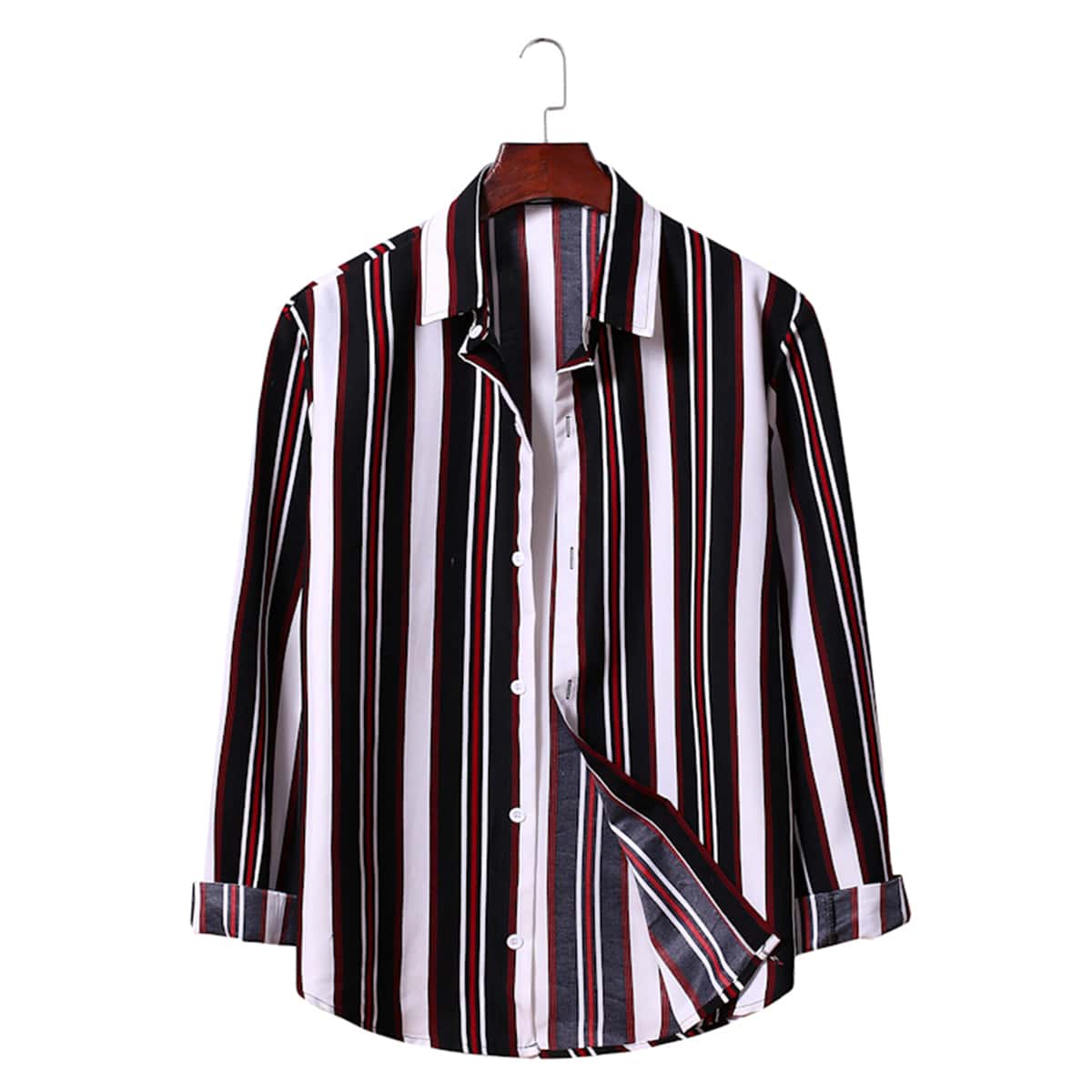 

Guys Vertical Striped Button Through Shirt, Multicolor