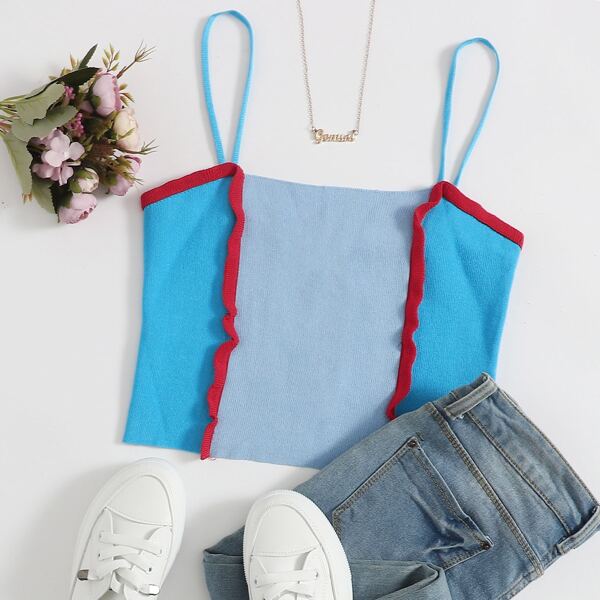 

Contrast Binding Knit Cami Top, Blue