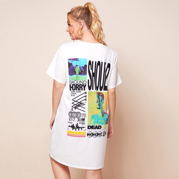 

Plus Letter and Figure Graphic Tee Dress, White