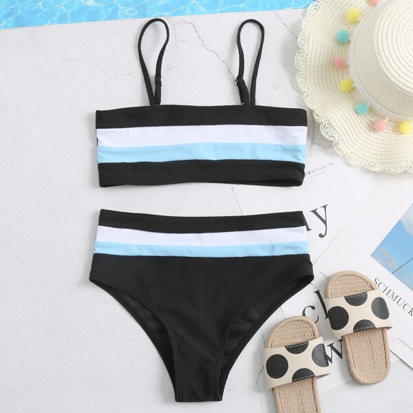 

Girls Color Block Bikini Swimsuit, Black