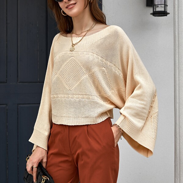 

Boat Neck Batwing Sleeve Sweater, Apricot