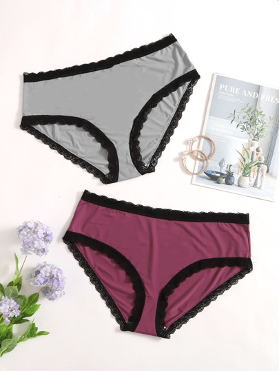 مجموعة سروال داخلي مزين بالدانتيل المقاس الكبير 2 طقم