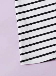 SHEIN Girls Heart Print Striped Dress - White - View 4