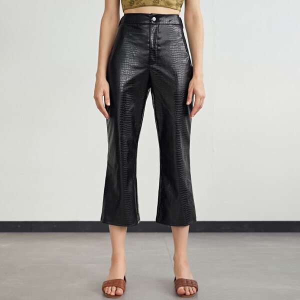 

Crocodile Pattern Crop Flare Leg Pants, Black