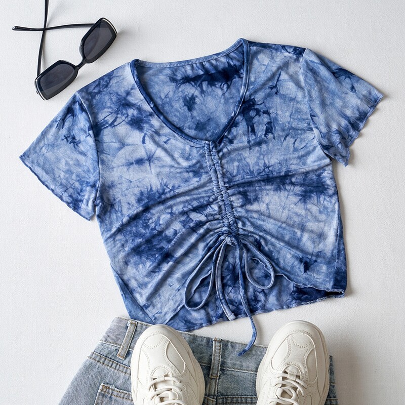

Tie Dye Drawstring Front Tee, Multicolor