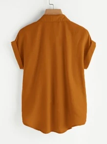 SHEIN LUNE Plus Size Doodle & Line Drawing Pattern Easter Shirt With Pockets For Summer - Ginger - View 2