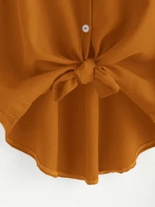 SHEIN LUNE Plus Size Doodle & Line Drawing Pattern Easter Shirt With Pockets For Summer - Ginger - View 3