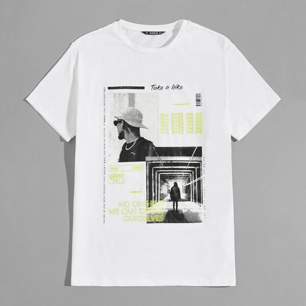 

Men Letter & Figure Graphic Tee, White