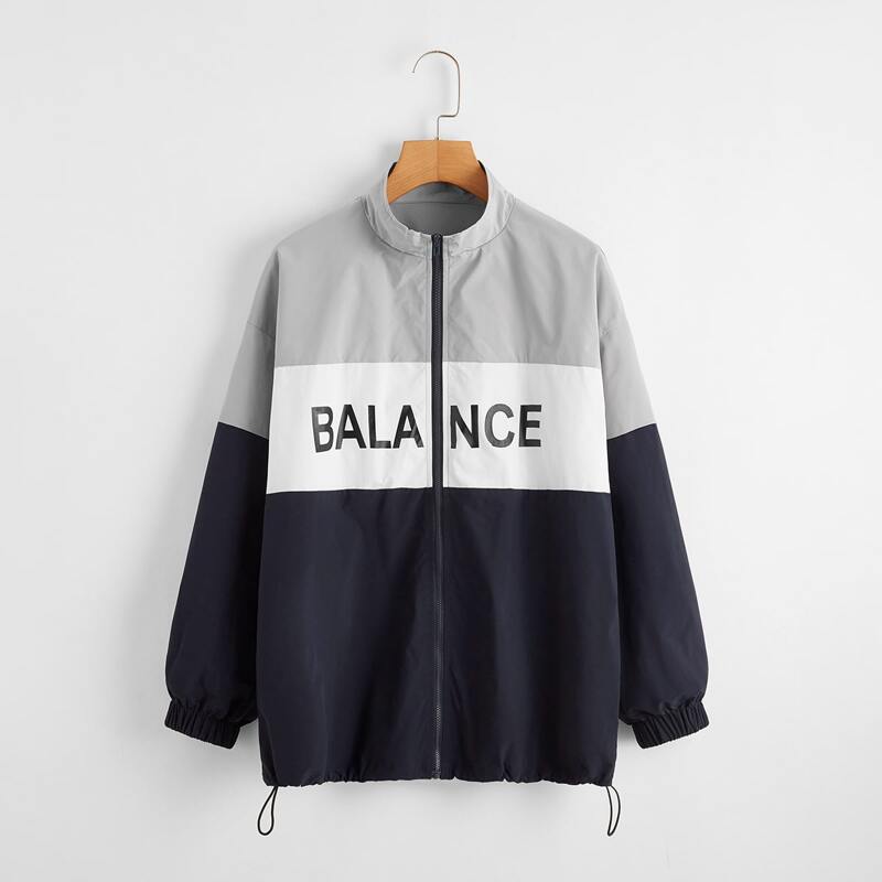 

Cut And Sew Letter Graphic Windbreaker Jacket, Multicolor