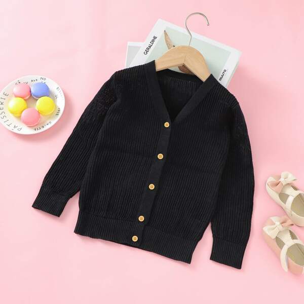 

Girls Solid Button Up Cardigan, Black
