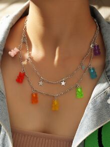 Colorful Bear Star Decor Necklace - Multicolor - View 1