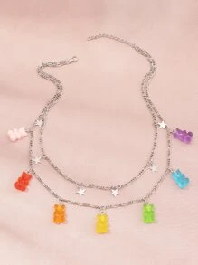 Colorful Bear Star Decor Necklace - Multicolor - View 2
