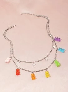 Colorful Bear Star Decor Necklace - Multicolor - View 4