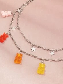 Colorful Bear Star Decor Necklace - Multicolor - View 5