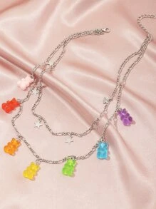 Colorful Bear Star Decor Necklace - Multicolor - View 6