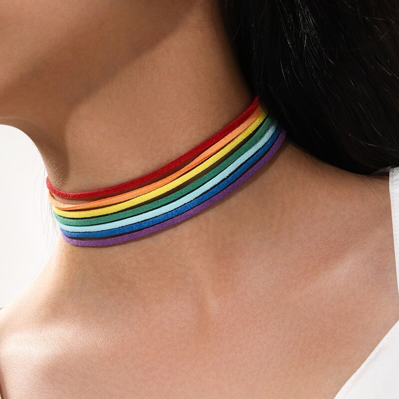 

Rainbow Striped Design Choker, Multicolor