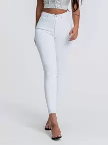 SHEIN SXY 毛邊下擺緊身牛仔褲 - 白色 - 查看 3