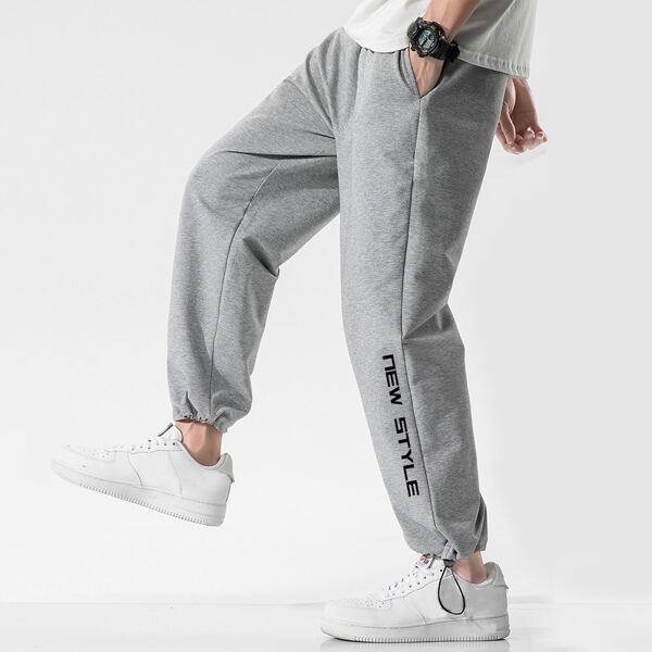 

Men Letter Graphic Drawstring Hem Sweatpants, Light grey