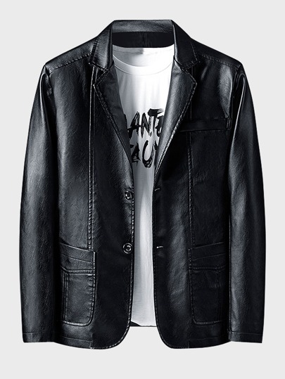 Мужской пиджак из искусственной кожи с лацканом