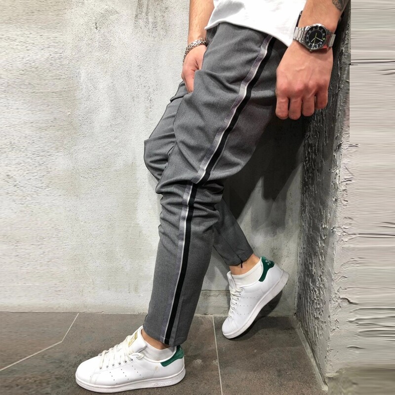 

Men Side Stripe Drawstring Waist Pants, Dark grey