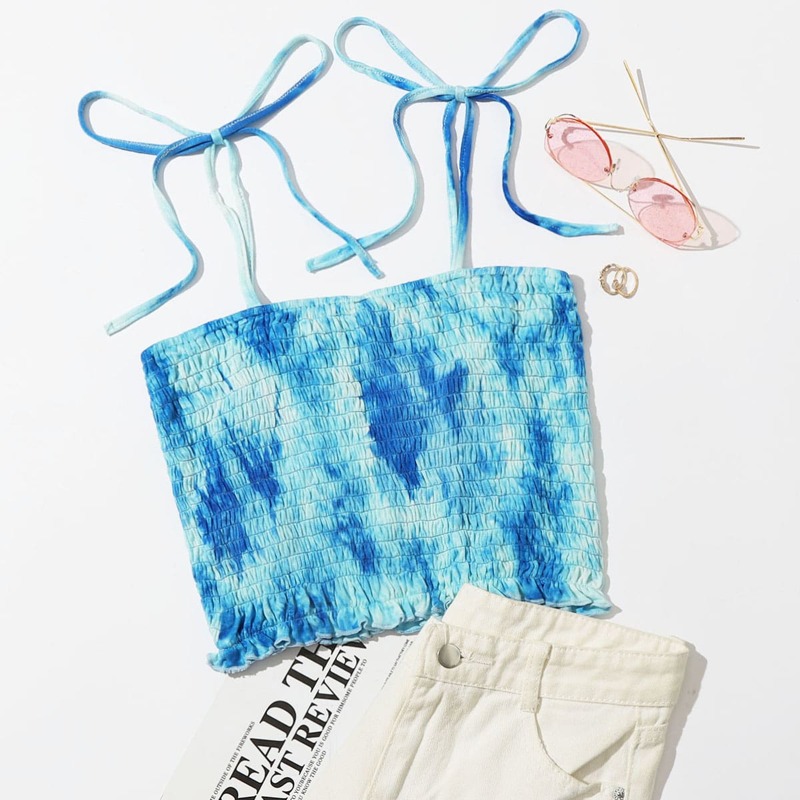 

Tie Dye Shirred Cami, Blue