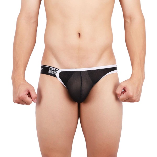 

Men Contrast Binding Letter Tape Waist Brief, Black