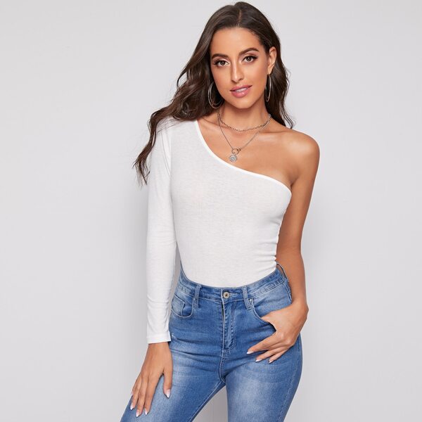 

One Shoulder Fitted Top, White