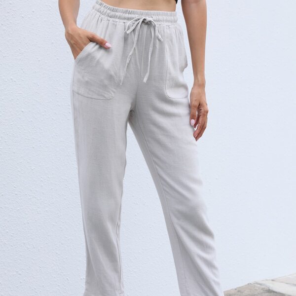 

Drawstring Front Slant Pockets Pants, Light grey