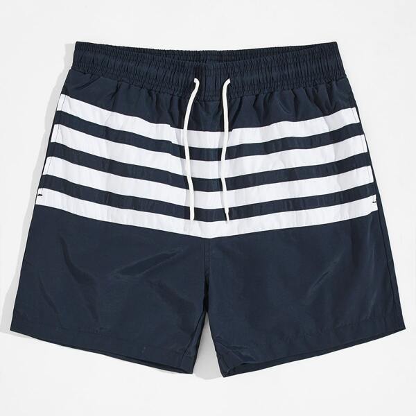 

Men Striped Drawstring Swim Trunks, Navy blue