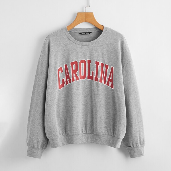

Drop Shoulder Letter Graphic Pullover, Light grey