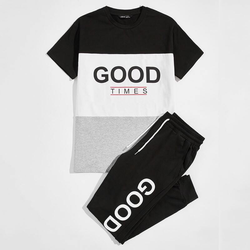 

Guys Slogan Graphic Tee and Sweatpants Set, Multicolor